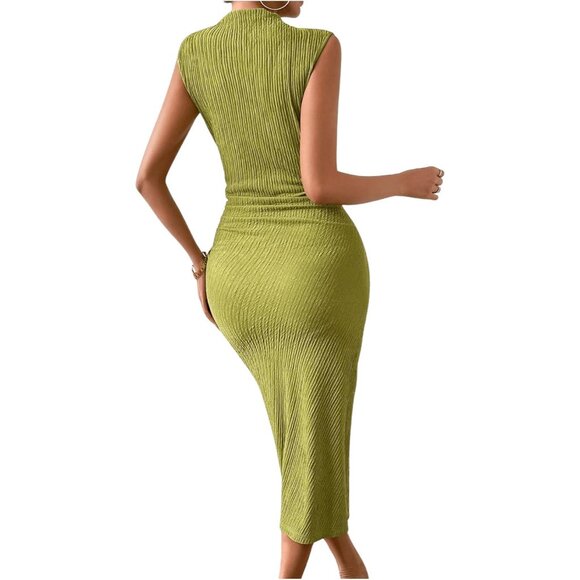 Women's Bodycon Midi Dress Polyester Ruched Side Slit Casual Wear - Picture 3 of 6